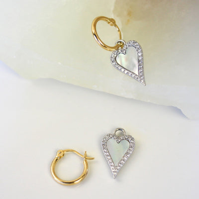14KYW Dangle MoP & Diamond Heart Earrings