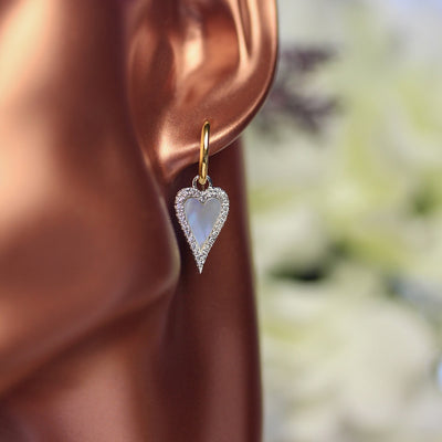 14KYW Dangle MoP & Diamond Heart Earrings