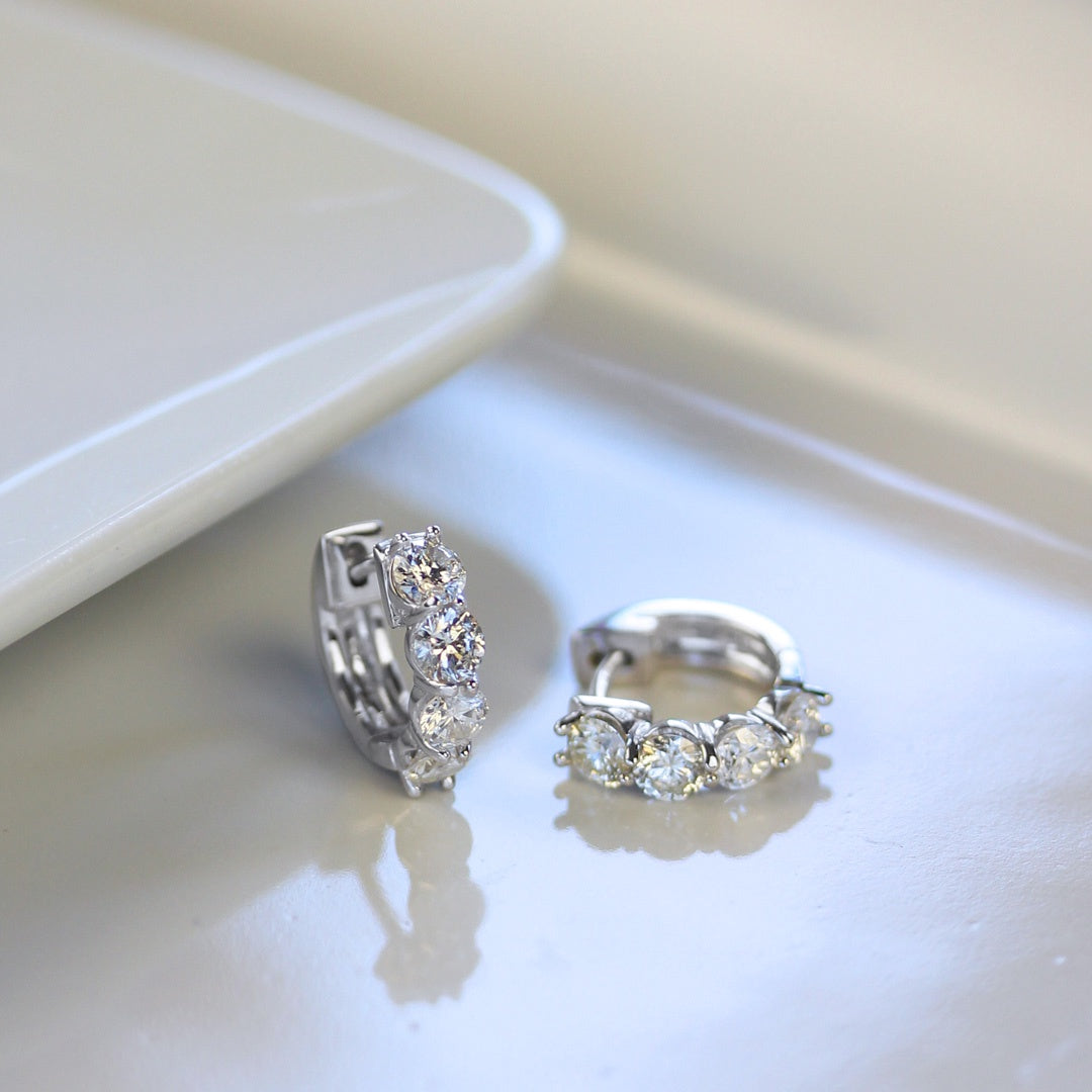 14KW 1.53 CT RD Diamond Huggie Hoops