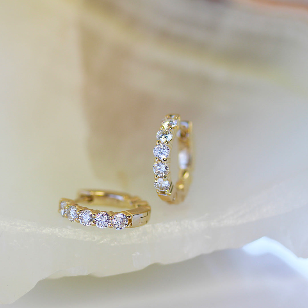 14k YG 1.00 CT Diamond Huggie Hoop Earrings