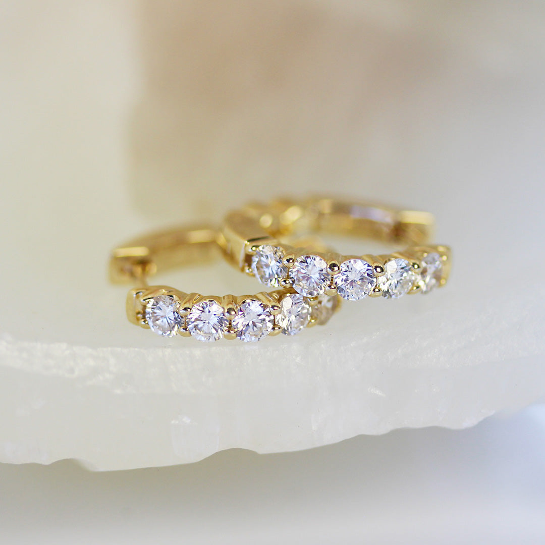 14k YG 1.00 CT Diamond Huggie Hoop Earrings