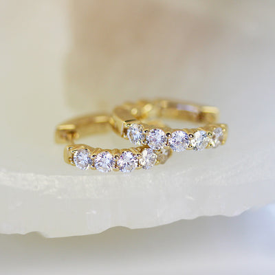 14k YG 1.00 CT Diamond Huggie Hoop Earrings