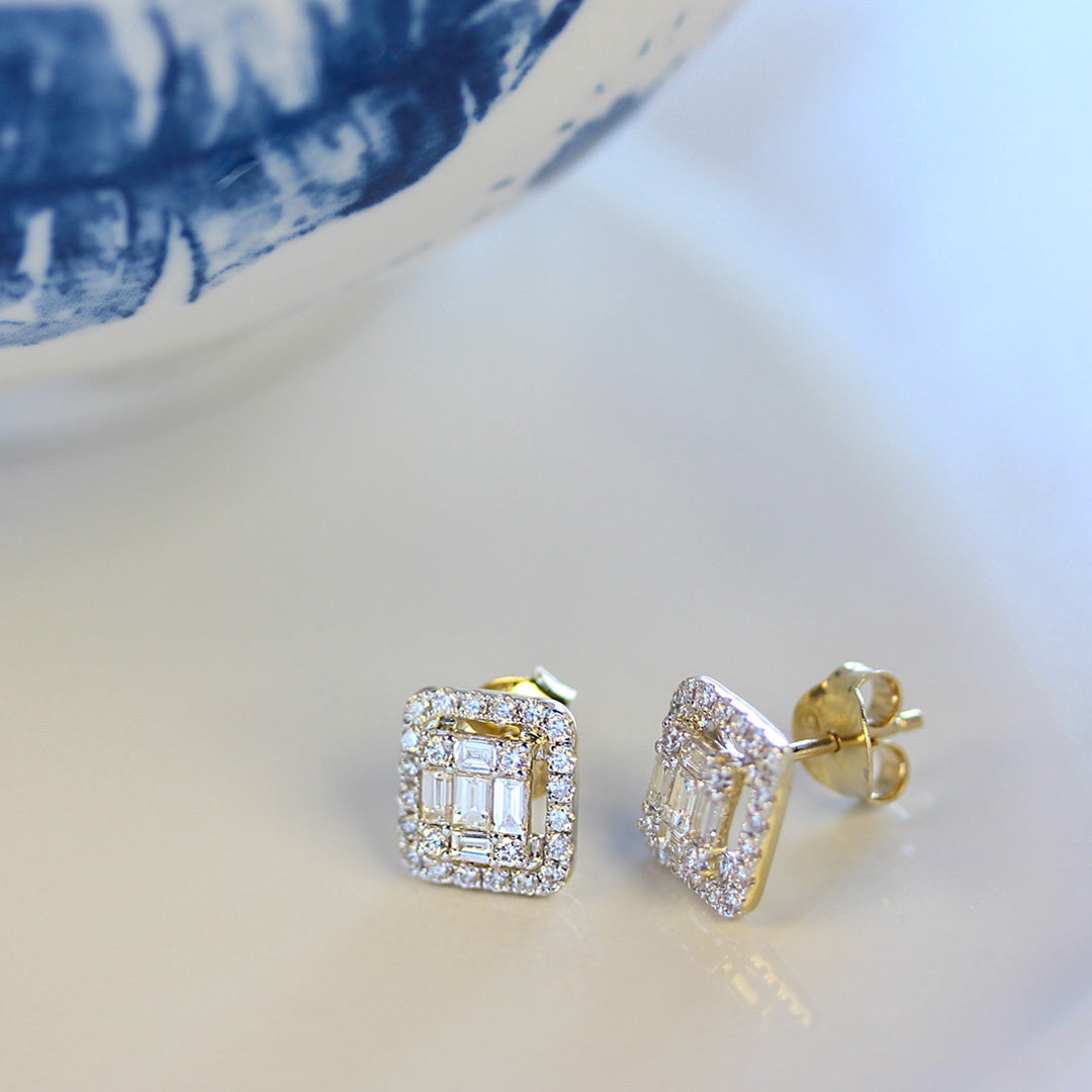 14KY .407  CT BG & .452 CT RD Diamond Studs