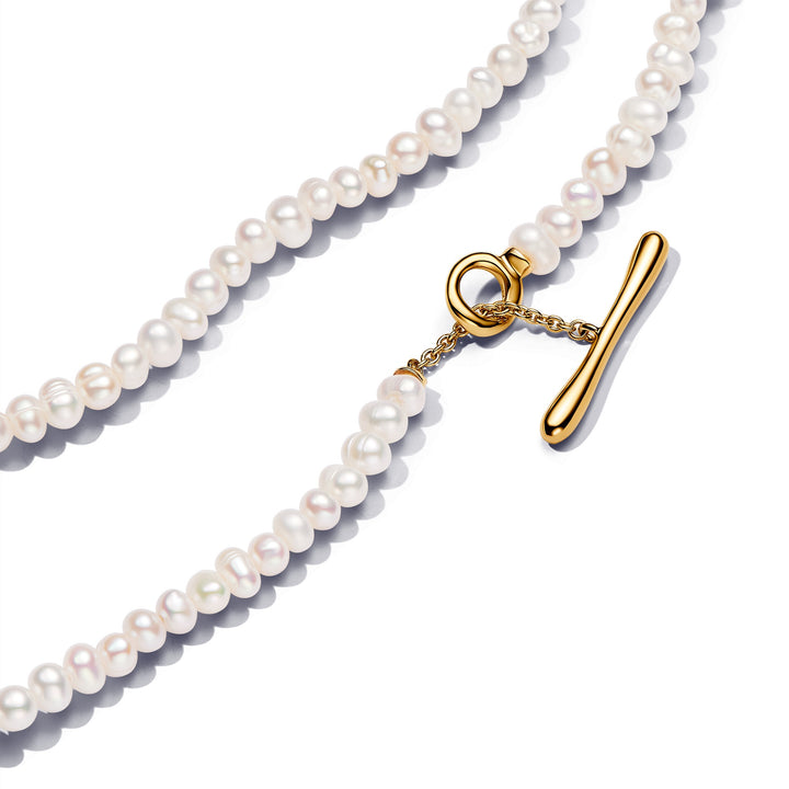 ブレスレット LESS IS MORE oval pearl necklace Pandora Treated Freshwater Cultured Pearls T-bar Collier
