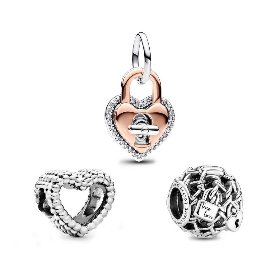 "Heart and Padlock" Charm Set
