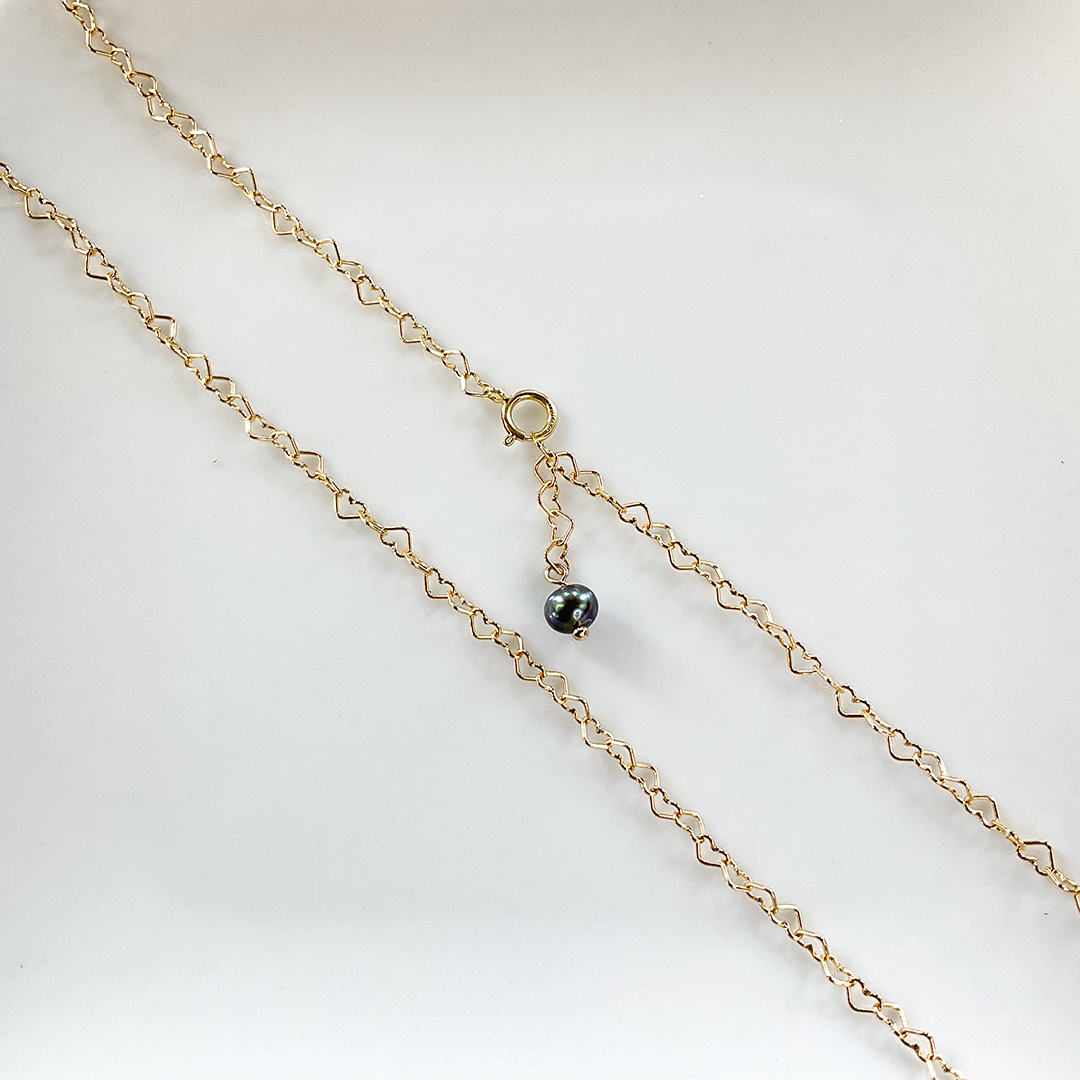 Heart Chain Necklace w/ Freshwater Pearl Accent