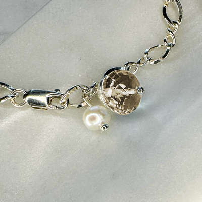 SS Chain Bracelet w/ Faceted Gemstone