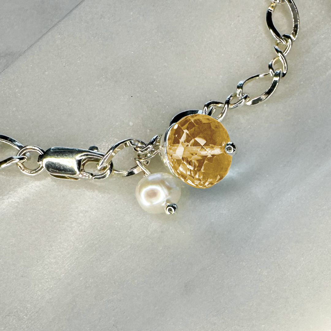 SS Chain Bracelet w/ Faceted Gemstone