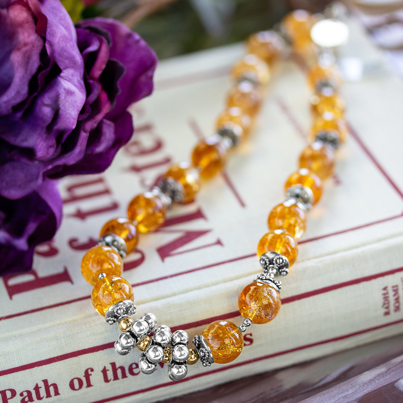 Elisa Ilana Citrine birthstone necklace with polished golden citrine beads and detailed sterling silver accents, handcrafted jewelry celebrating November birthdays and adding radiant yellow gemstone sparkle.