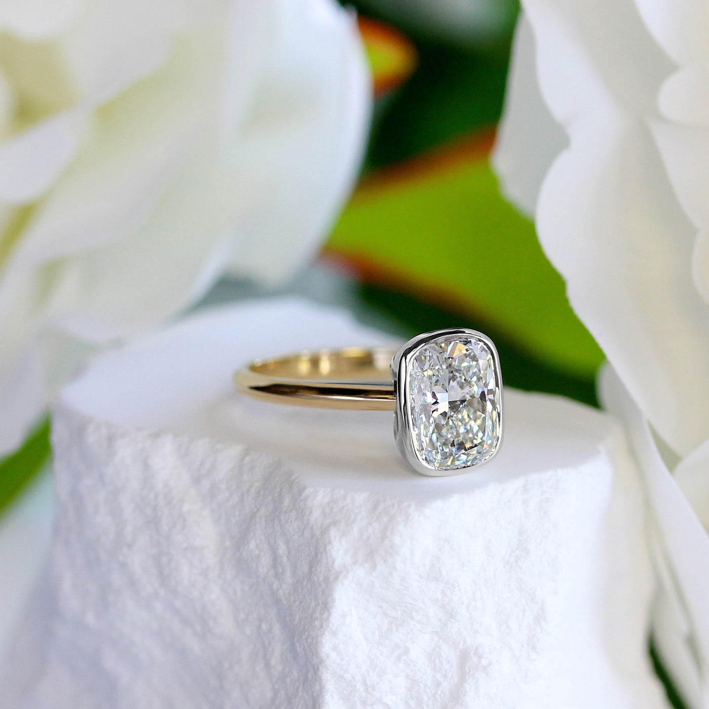 LC - 3.00 CT, 14YW Elongated Cushion Diamond Ring – Elisa Ilana