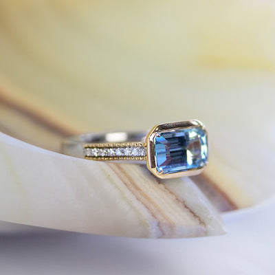 14KYW Emerald Cut Aquamarine & Diamond Ring