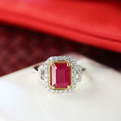 2.25CT Emerald Cut Ruby & Diamond Ring