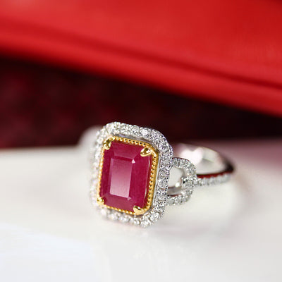 2.25CT Emerald Cut Ruby & Diamond Ring
