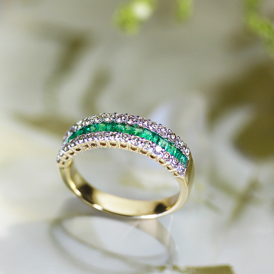14KY Baguette Emerald & Diamond Ring