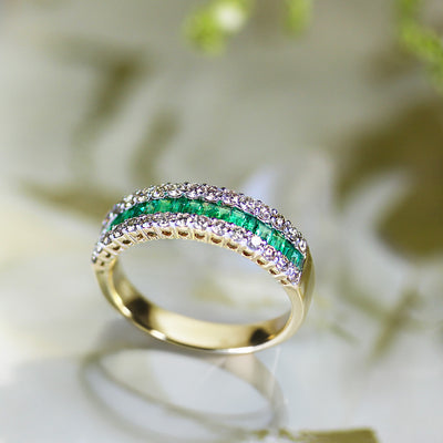 14KY Baguette Emerald & Diamond Ring
