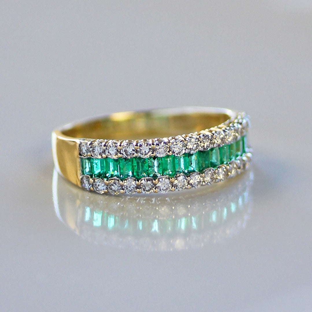 14KY Baguette Emerald & Diamond Ring