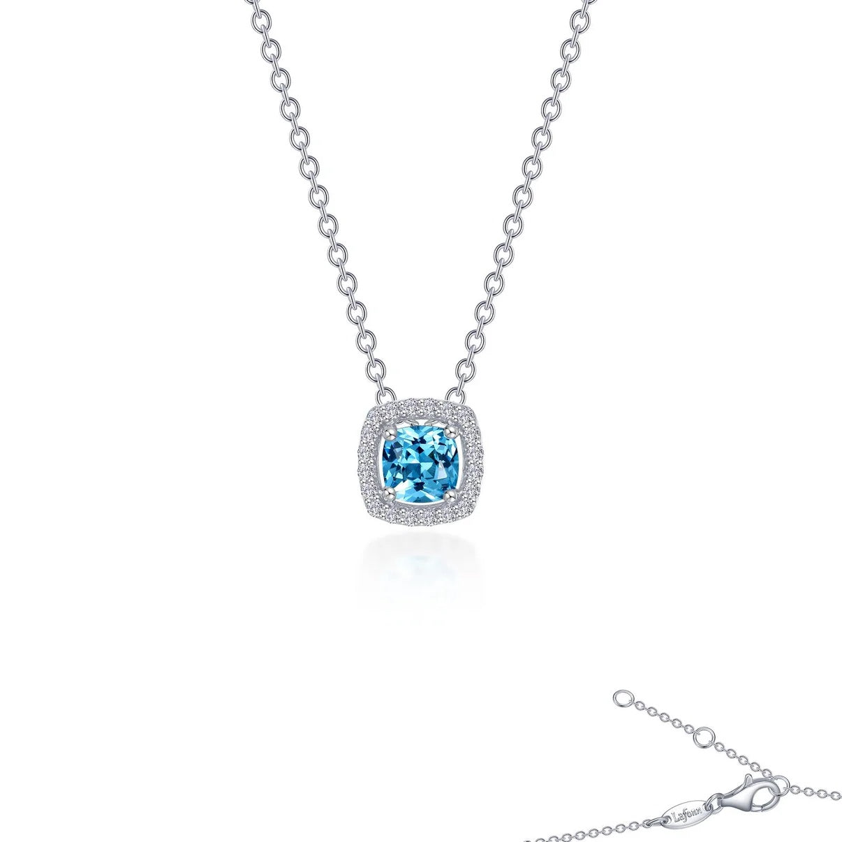Cushion-Cut Blue Topaz Halo Necklace