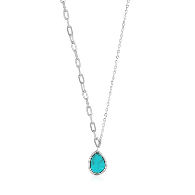 Turning Tides - Silver Tidal Turquoise Mixed Link Necklace