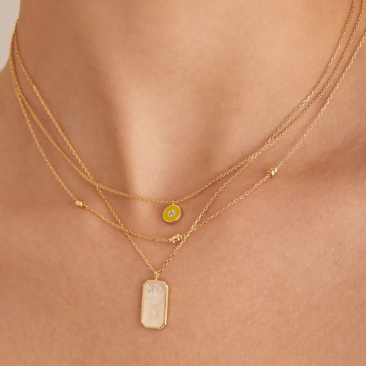 Neon Nights - Enamel Disc Gold Necklace