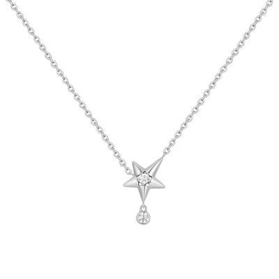 Melodic Poet - Silver Sparkling Star Drop Necklace