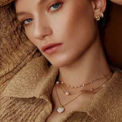 Melodic Poet - Gold Multi Station Round Stone Chain Necklace