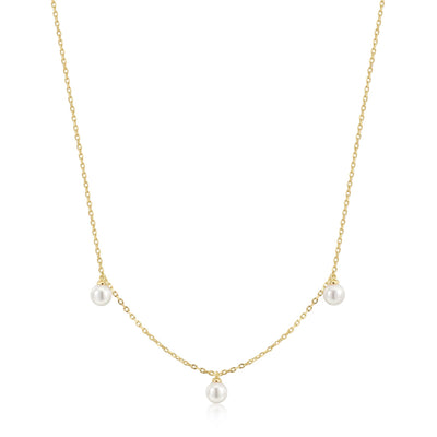 Glimmer Glow - Gold Triple Shell Pearl Station Necklace