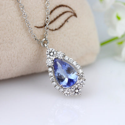 Ceylon Sapphire 1.50CT & Diamond 18-RD 0.36CT, 18k WG Necklace