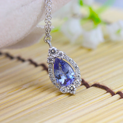 Ceylon Sapphire 1.50CT & Diamond 18-RD 0.36CT, 18k WG Necklace