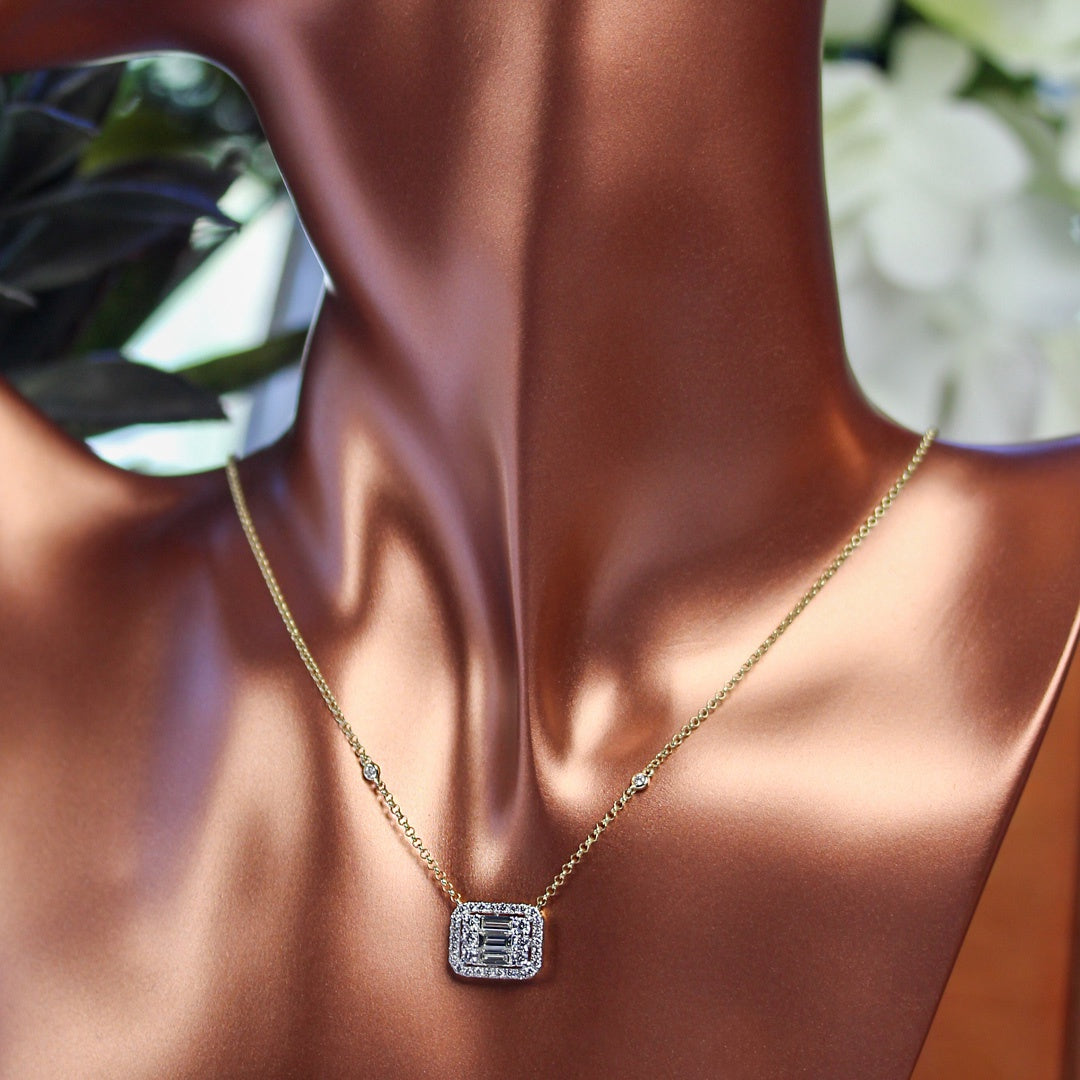 14KY .408 CT BG & .445 CT RD Diamond Pendant Necklace