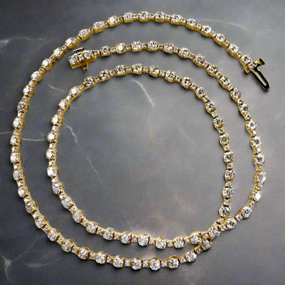 14k YG 7.01 CT Diamond Tennis Necklace, 17"