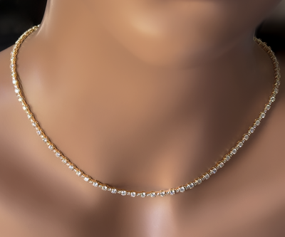 14k YG 7.01 CT Diamond Tennis Necklace, 17"