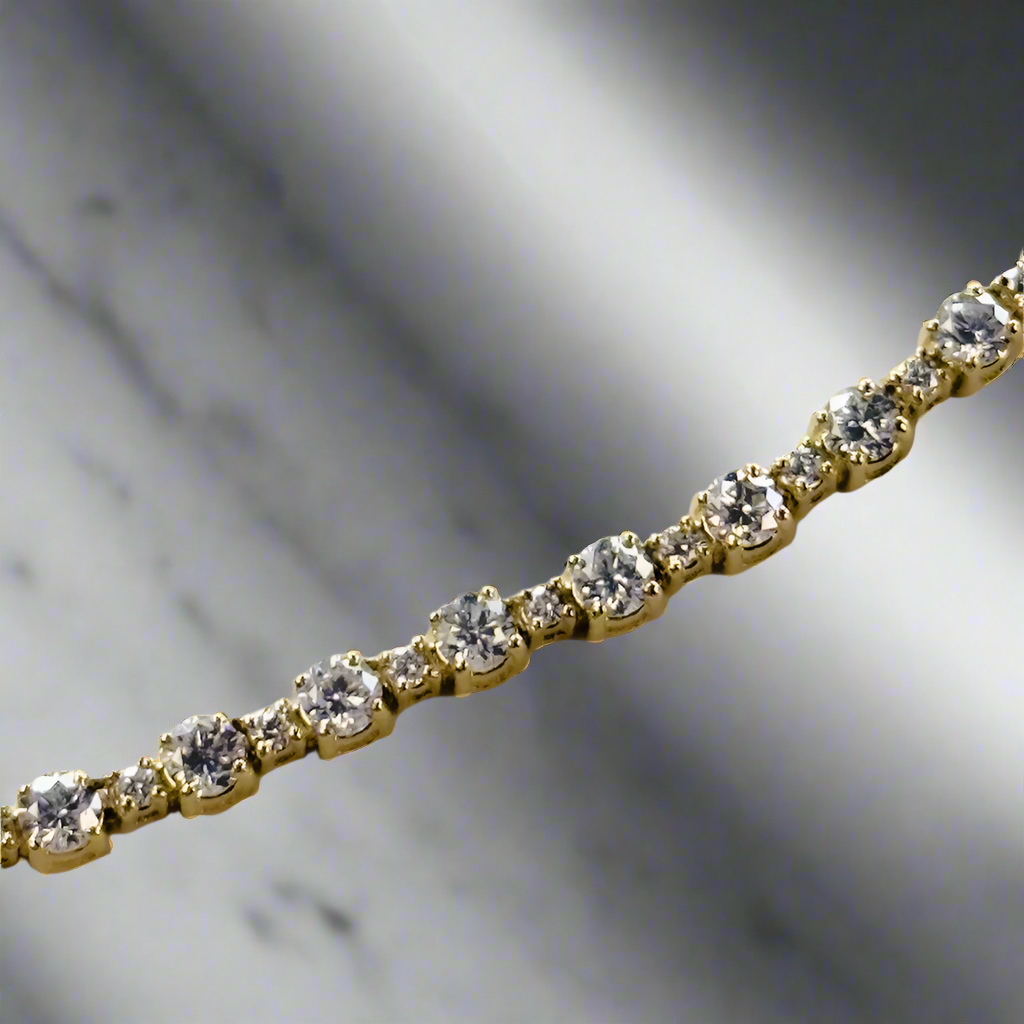 14k YG 7.01 CT Diamond Tennis Necklace, 17"