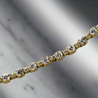 14k YG 7.01 CT Diamond Tennis Necklace, 17"