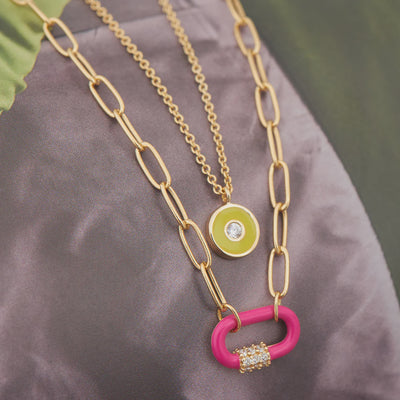 Neon Nights - Enamel Disc Gold Necklace
