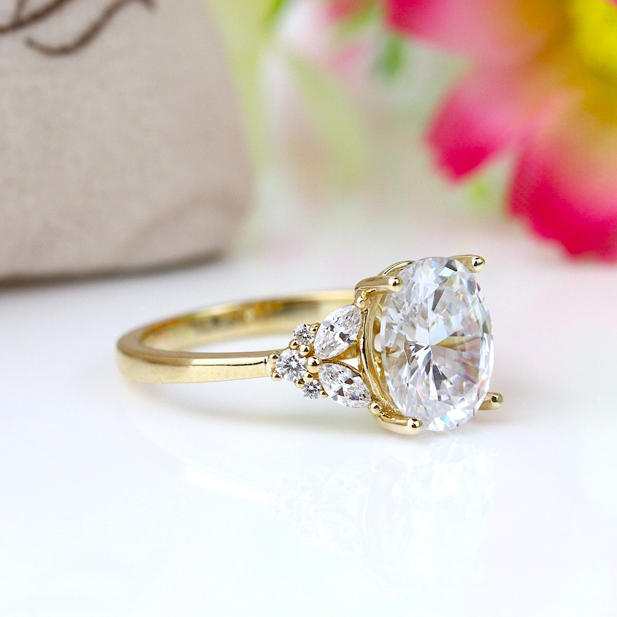 Parade 14k YG 10x8 Oval Center Diamond Engagement Ring