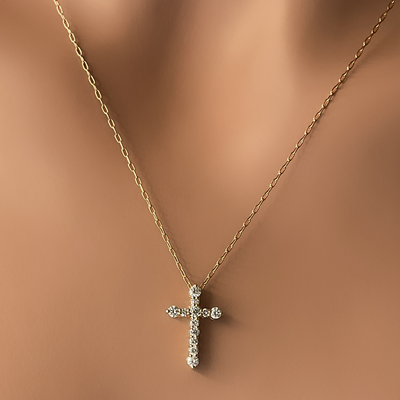 14k YG 0.55 CT Diamond Cross Pendant