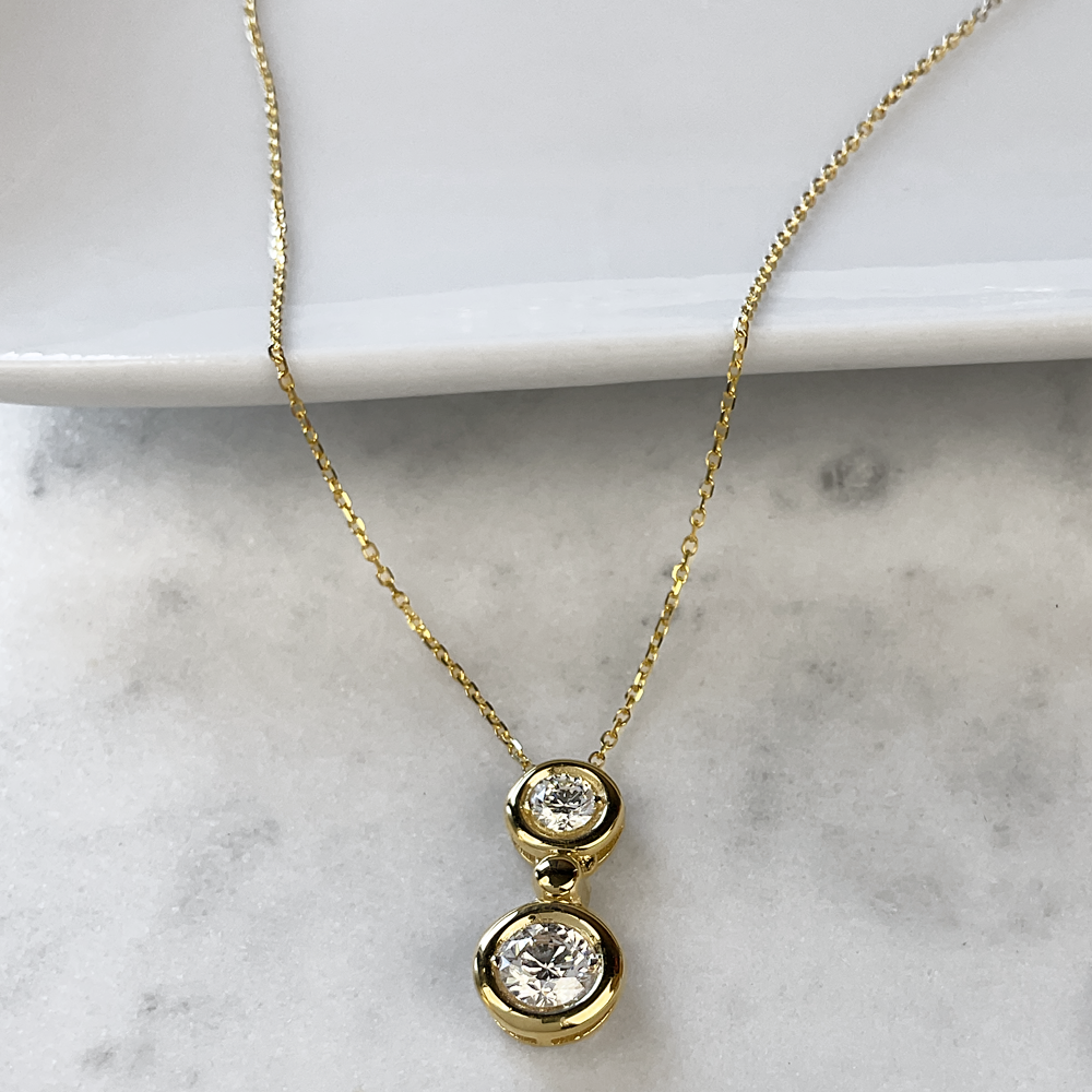14k YG, 0.65 CT Dia Double Station Pendant, 18" Chain