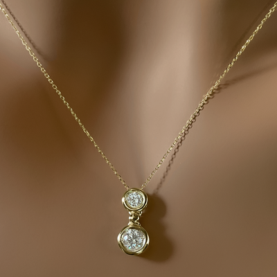 14k YG, 0.65 CT Dia Double Station Pendant, 18" Chain