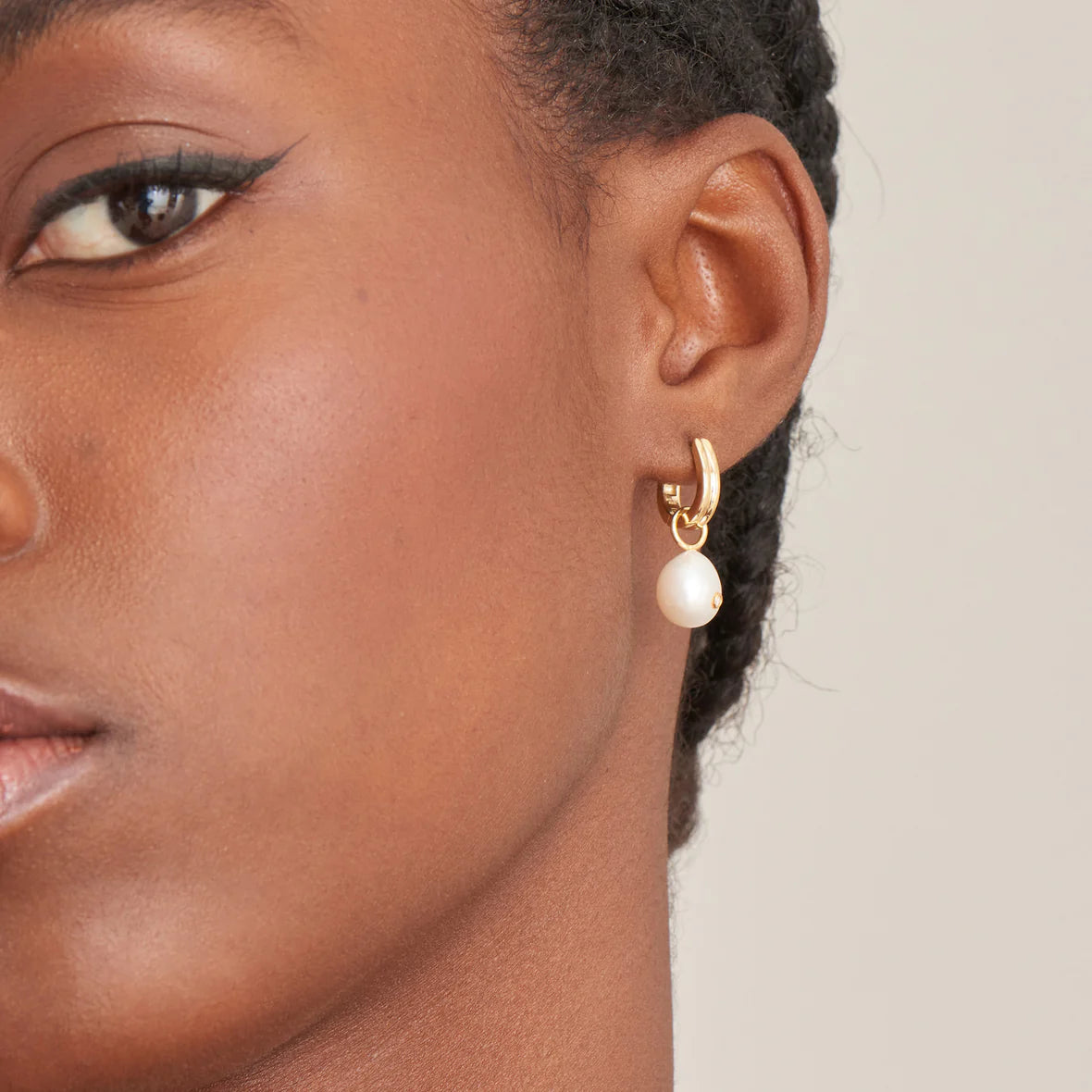 Pearl Power - Pearl Drop Sparkle Huggie Hoop Earrings