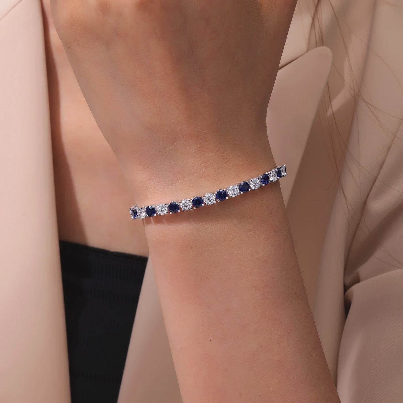 Classic Simulated Diamond & Lab-grown Blue Sapphire Tennis Bracelet
