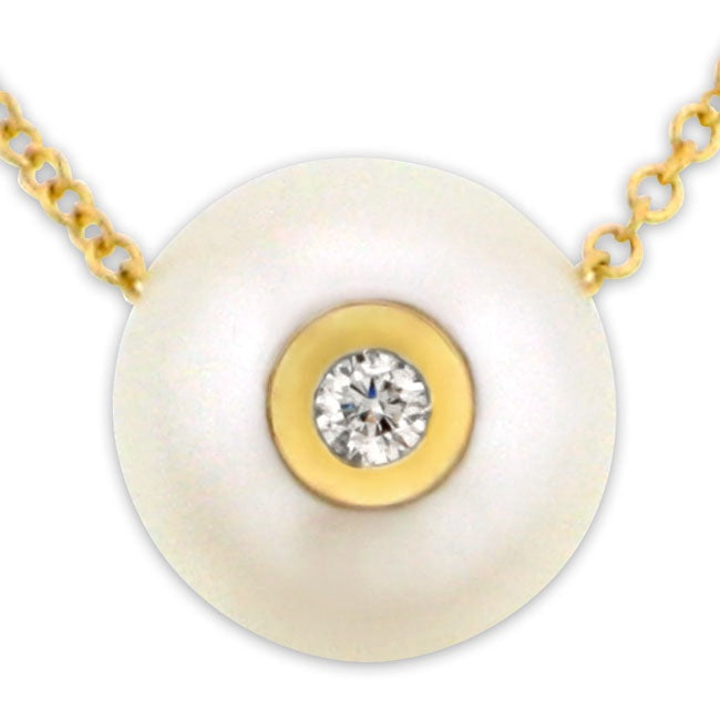 White Freshwater Pearl w/ Inset Diamond Pendant