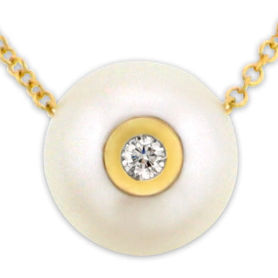 White Freshwater Pearl w/ Inset Diamond Pendant
