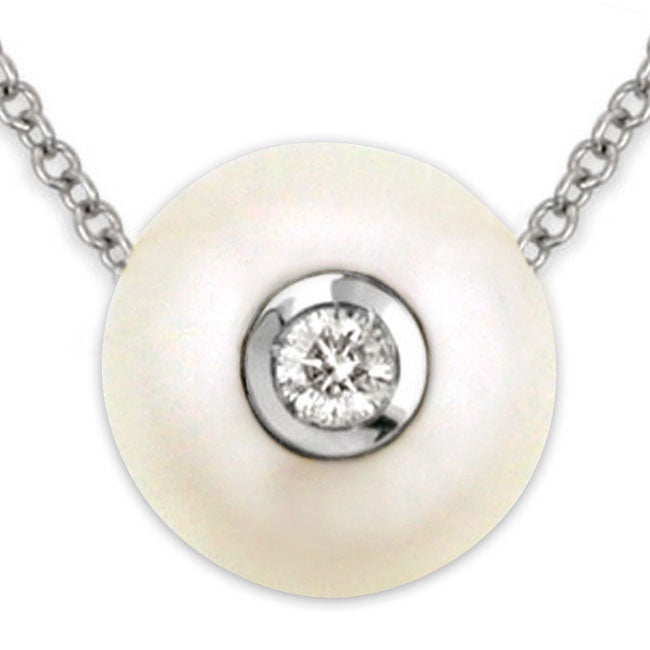White Freshwater Pearl w/ Inset Diamond Pendant
