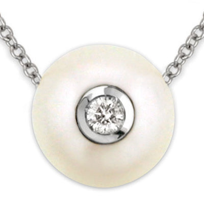 White Freshwater Pearl w/ Inset Diamond Pendant