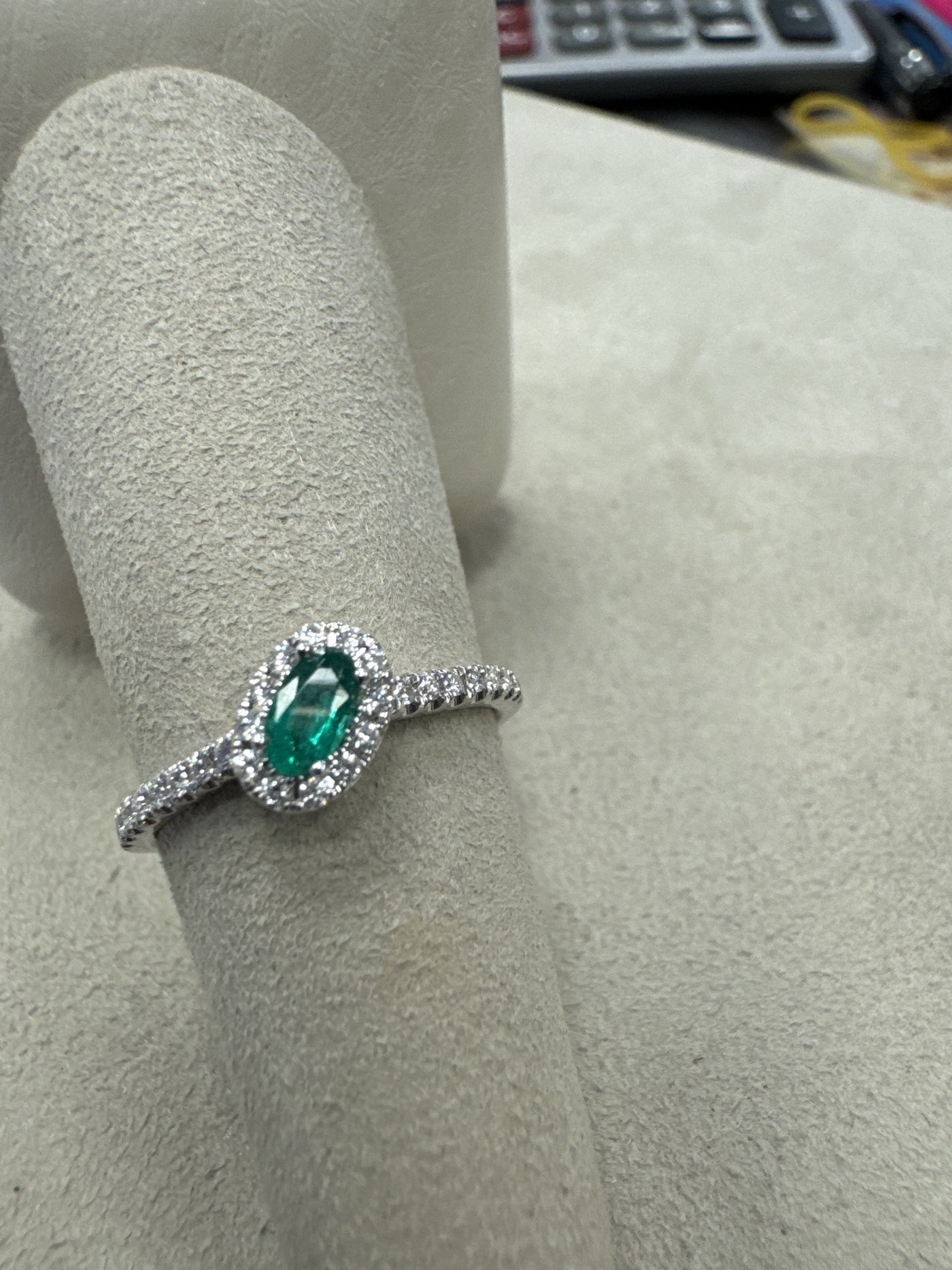 14k WG .20 CT Emerald, 0.16 CTTW Diamond Ring