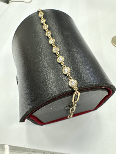 14k YG 0.60 CT Diamond Station w/ Paperclip Chain Bracelet