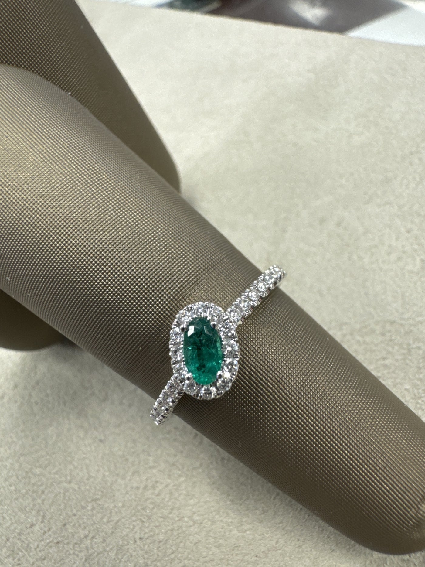 14k WG .20 CT Emerald, 0.16 CTTW Diamond Ring
