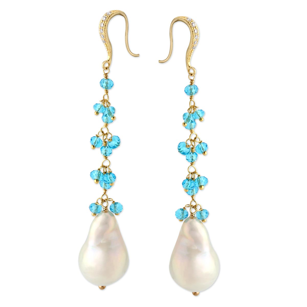 Light Blue Quartz & White Pearl Earrings