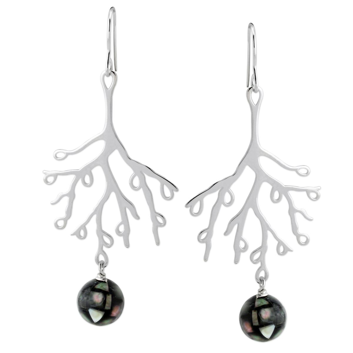 Black Mother of Pearl and Sterling Silver Earrings 343171