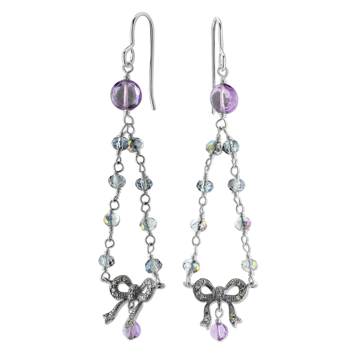 Purple Amethyst & Quartz Bow Earrings-210-551